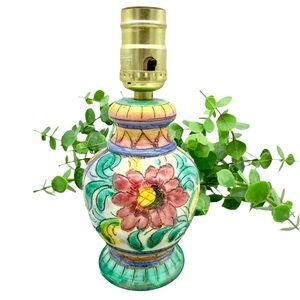 Italian Art Pottery Sgraffito Lamp Hand Painted Majolica Terracotta MCM Italy